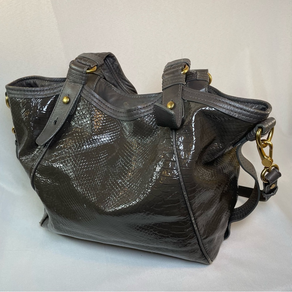 Marc by Marc Jacobs Gray Green Patent Leather Snakeskin Hobo Shoulder Tote Bag - Picture 8 of 16